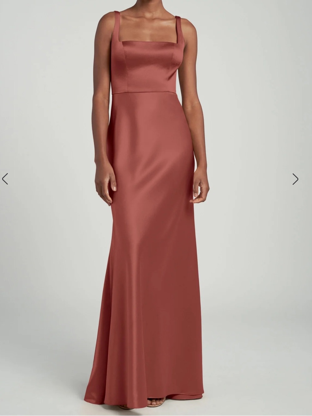 Jenny Yoo Ariana Brick Rose Satin Square-Neck Maxi Dress